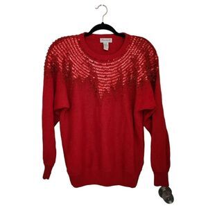 Eminent Womens VINTAGE Beaded Sequined Oversized Red Sweater Size Small
